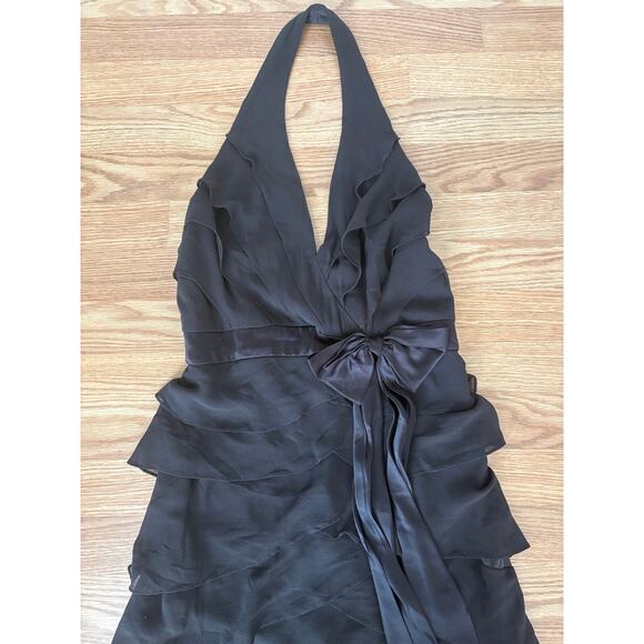 Tadashi Women’s Black Tiered Silk Ruffled Halter Gown Sz 8 - Picture 2 of 7